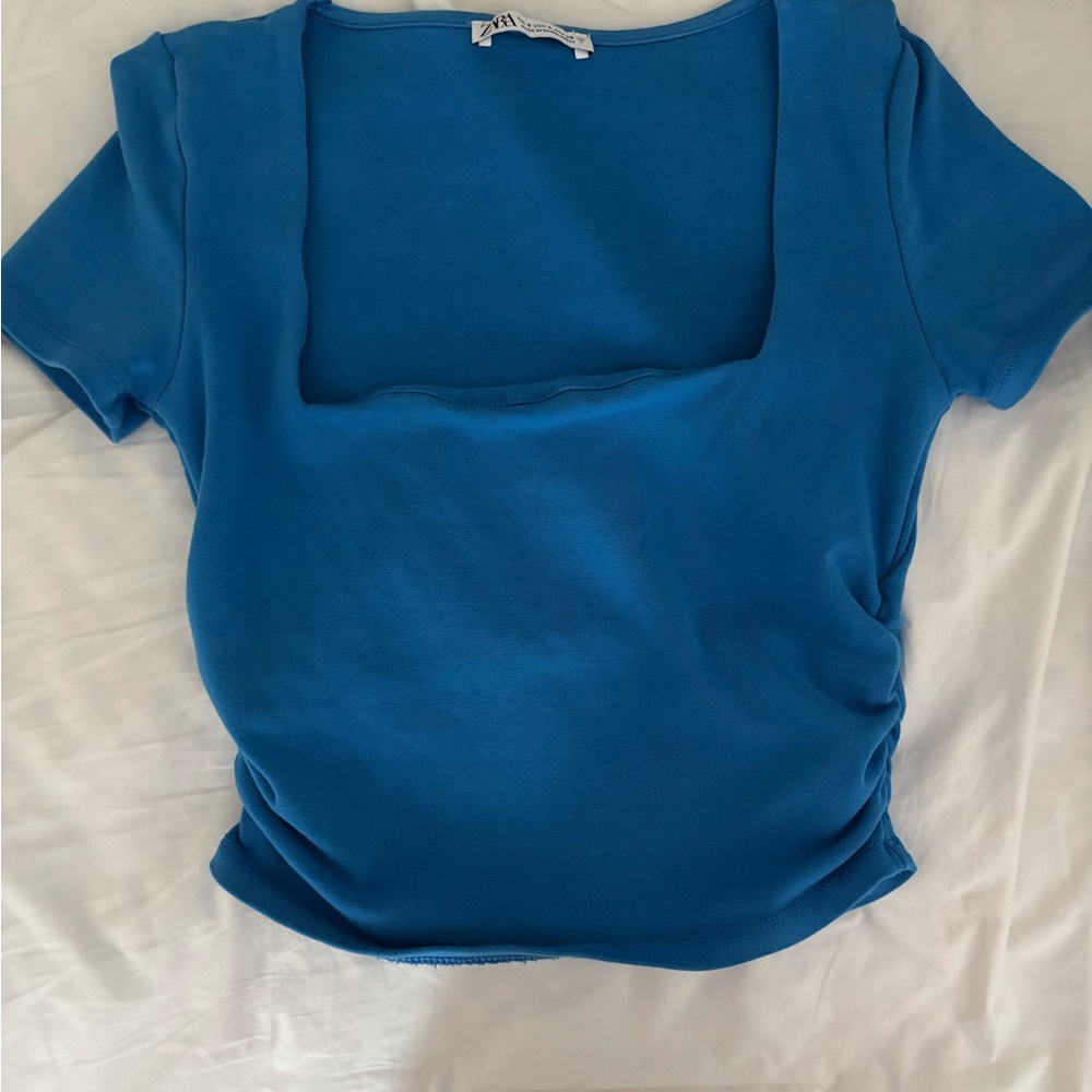 Zara Blue Fitted Short Sleeve T-Shirt